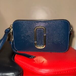 Marc Jacobs Navy Blue Crossbody Bag with Gold Accent